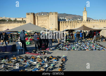 Open-air market near the old city wall, Fez, Morocco Stock Photo