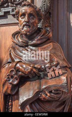 ANTWERP, BELGIUM - SEPTEMBER 5: Carved st. Peter statue from 19. cent in St. Pauls church (Paulskerk) Stock Photo