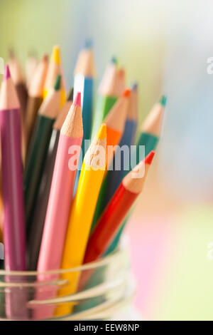 Colorful pencils in jar Stock Photo
