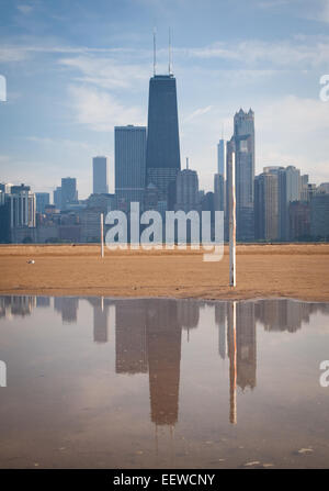 A view of the John Hancock Building and the Chicago skyline as seen from North Avenue Beach.  Chicago, Illinois. Stock Photo