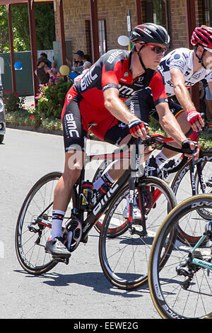 Adelaide, Australia. 22nd January, 2015. Rohan Dennis (AUS) from BMC Racing Team in the peloton before going on to win stage 3 of the Tour Down Under. Dennis is now the overall tour leader from his team mate Cadel Evans. Stock Photo