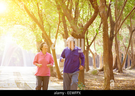 Senior Couple Exercising In Park Stock Photo