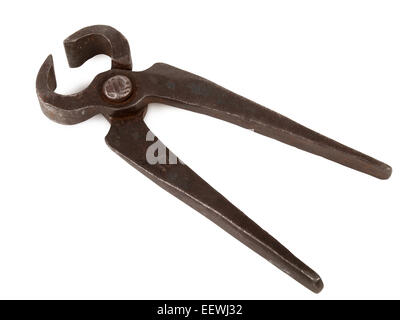 old rusty pliers isolated on white background, studio shot Stock Photo
