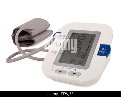 Blood pressure measurement, digital gauge medical equipment isolated on  white background. Health and medicine concept Stock Photo - Alamy