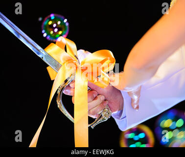 Cutting wedding cake Stock Photo