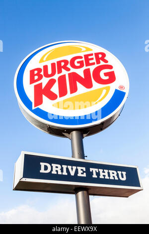 Burger King Drive Thru sign and logo, Nottingham, England, UK Stock Photo