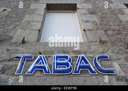French Tabac Neon sign at facade of a tobacconist Stock Photo