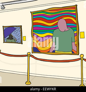 Hand drawn contemporary art museum gallery with stanchion Stock Photo