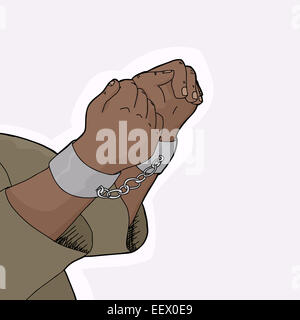 Illustration of captive in iron shackles and chain Stock Photo