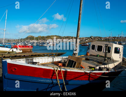 Fishing boats moored at Conwy Bay looking to Deganwy, Wales, UK Stock Photo