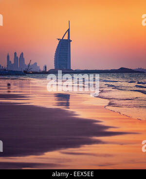 DUBAI, UAE - NOV 24: Burj Al Arab is 321m, second tallest hotel in the world, luxury hotel stands on an artificial island Stock Photo