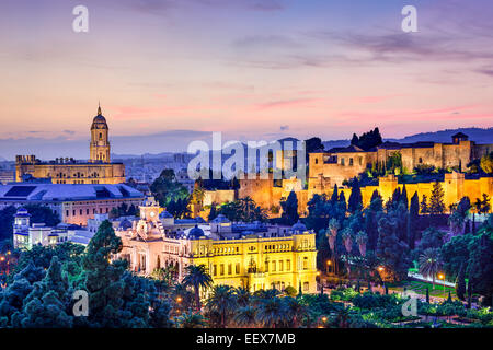 Malaga, Spain cityscape at the Cathedral, City Hall and Alcazaba citadel of Malaga. Stock Photo