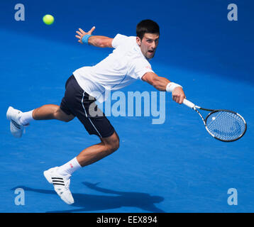 Melbourne, Victoria, Australia. 22nd Jan, 2015. NOVAK DJOKOVIC (SRB) in action in a 2nd round match against A. Kuznetsov (RUS) on day four of the 2015 Australian Open grand slam tennis tournament at Melbourne Park. Djokovic won 6-0 6-1 6-4. Credit:  csm/Alamy Live News Stock Photo