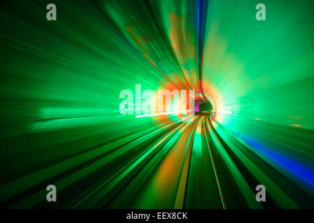 Motion blur in the Shanghai Sightseeing Tunnel. Stock Photo