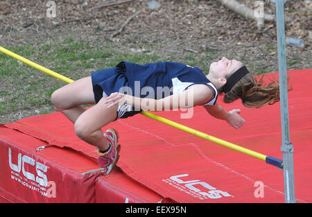 Female High school high jumper in action CT USA Stock Photo