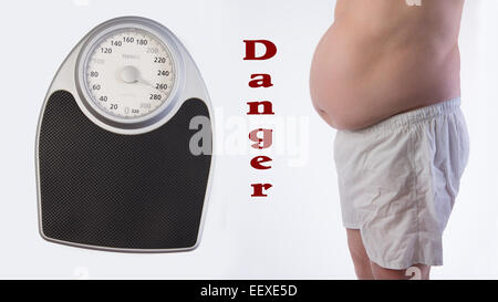 Professional weight scale and Obese male Stock Photo