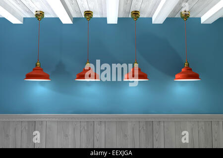 Blank  wall illuminated by lamps above,3d render Stock Photo