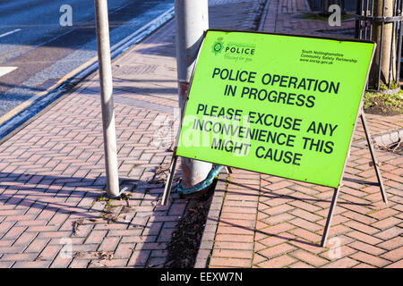 Police operation in progress sign, Nottinghamshire, England, UK Stock Photo
