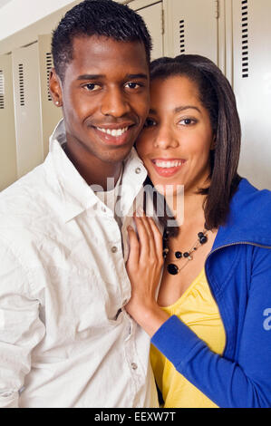 Couple in hallway at school Stock Photo