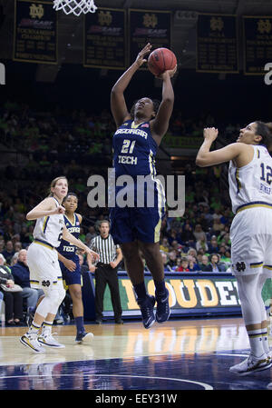 South Bend, Indiana, USA. 22nd Jan, 2015. Georgia Tech forward Zaire O'Neil (21) goes up for a shot during NCAA Basketball game action between the Notre Dame Fighting Irish and the Georgia Tech Yellow Jackets at Purcell Pavilion at the Joyce Center in South Bend, Indiana. Notre Dame defeated Georgia Tech 89-76. © csm/Alamy Live News Stock Photo