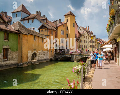 Old buildings and tourists in Annecy, Haute-Savoie, France Stock Photo