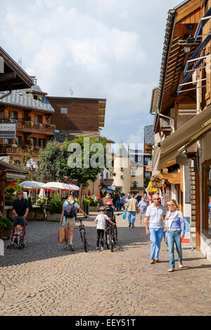 Megeve, Haute-Savoie, France, Europe - tourists in the high street of this French Alps ski resort in summer Stock Photo