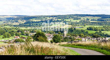 Looking down towards the village or town of Youlgreave Youlgrave Derbyshire England UK Stock Photo