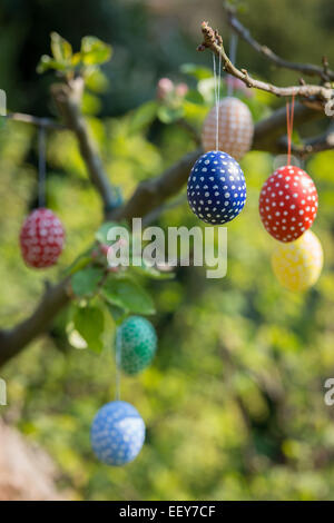 Hamburg, Germany, self-painted Easter eggs on a tree Stock Photo