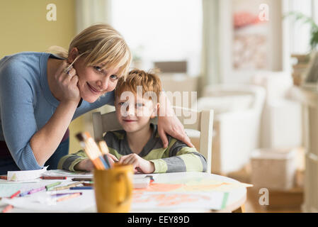 Portrait of mother and son (6-7) Stock Photo