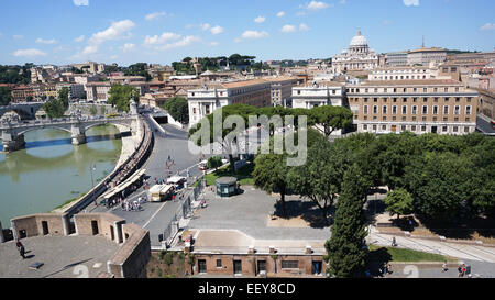 Panorama view of St. Peter's Basilica dome from St. Angel’s castle, Rome Italy Stock Photo