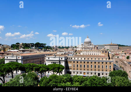 Panorama view of St. Peter's Basilica dome from St. Angel’s castle, Rome Italy Stock Photo