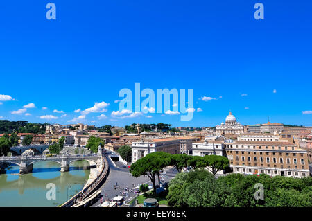 Panorama view of St. Peter's Basilica dome from St. Angel’s castle, Rome Italy Stock Photo