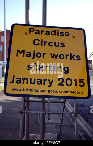 Paradise Circus works sign, Birmingham, UK Stock Photo