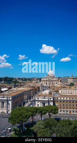 Panorama view of St. Peter's Basilica dome from St. Angel’s castle, Rome Italy Stock Photo