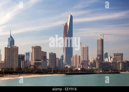 Skyline of Kuwait City. The Al Hamra Tower in the middle Stock Photo