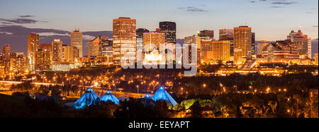 Canada, Alberta, Edmonton, Illuminated cityscape at dusk Stock Photo