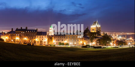 Canada, Quebec, Quebec City, Panoramic view of old city at dusk Stock Photo