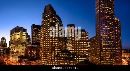 USA, Massachusetts, Boston, Boston Financial District at dusk Stock Photo