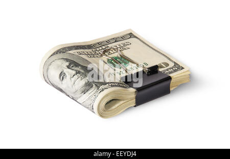 Dollar Bills With Clip Lying Isolated On White Background Stock Photo