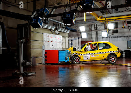 Crash Test old car - young drivers Stock Photo