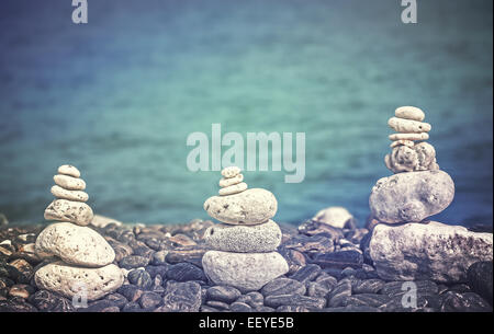 Color filtered image of stones on beach, spa concept background. Stock Photo