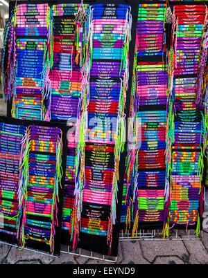 Personal Names on Braided Necklaces.  Bracelets.  Souvenirs.  Playa del Carmen, Riviera Maya, Yucatan, Mexico. Stock Photo