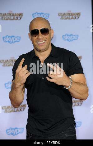 Film Premiere of Guardians of the Galaxy  Featuring: Vin Diesel Where: Los Angeles, California, United States When: 22 Jul 2014 Stock Photo