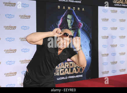 Film Premiere of Guardians of the Galaxy  Featuring: Vin Diesel Where: Los Angeles, California, United States When: 22 Jul 2014 Stock Photo