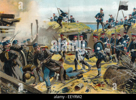 The Battle of Dybbøl, a battle of the Second Schleswig War on the morning of 18 April 1864, Stock Photo