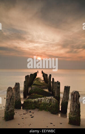 Sunset on shore of the Baltic Sea in Germany Stock Photo
