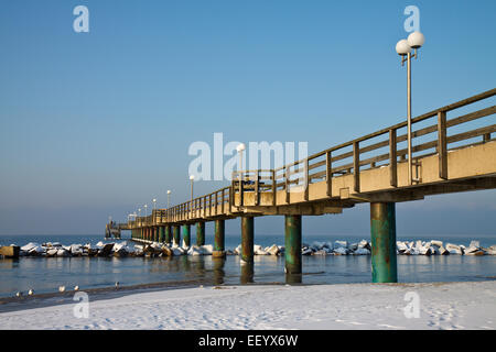 Wustrow pier in the winter. Stock Photo