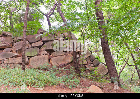 Stone walls, the only survived structure of Jaseongdae (Busanjin) castle in Busan (Republic of Korea) Stock Photo