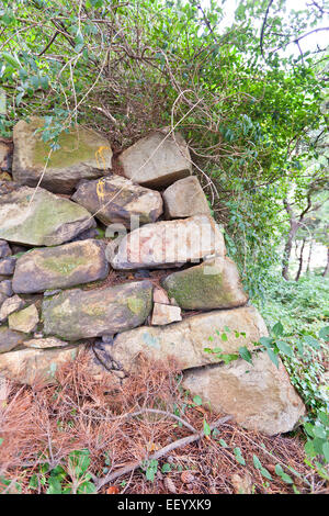 Stone walls, the only survived structure of Busan castle in Busan town (Republic of Korea) Stock Photo