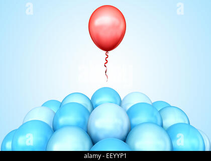 Red balloon flying away Stock Photo
